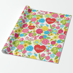 Colourful Nurse Floral Pattern (2) Wrapping Paper