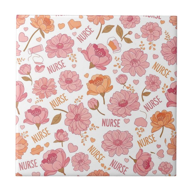 Colourful Nurse Floral Pattern (3) Tile (Front)
