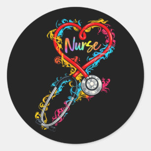 Colourful Nurse Heart Stethoscope Medical Art Classic Round Sticker