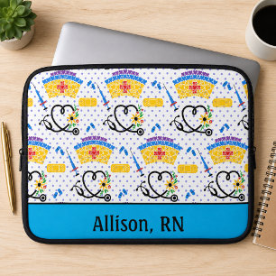 Colourful Nursing Tools on Blue Polka Dots Laptop Sleeve