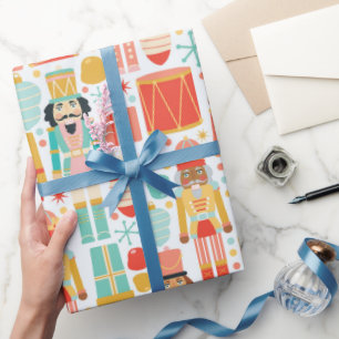 Colourful Nutcracker Drums Christmas Snowflakes Wrapping Paper