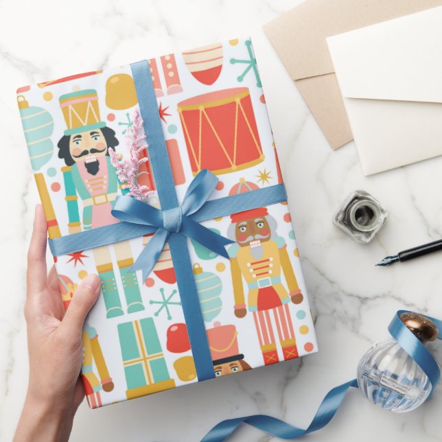 Colourful Nutcracker Drums Christmas Snowflakes Wrapping Paper (Gifting)