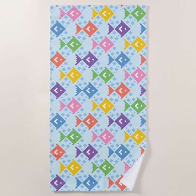 Colourful Ocean Fish Pattern Beach Towel (Front)