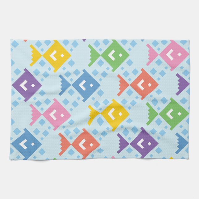 Colourful Ocean Fish Pattern Tea Towel (Horizontal)