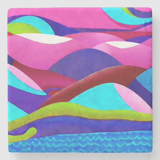 Colourful Ocean Hills Stone Coaster (Front)