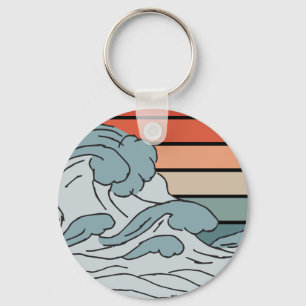 Colourful Ocean Ocean Waves Aesthetic With Beach W Key Ring