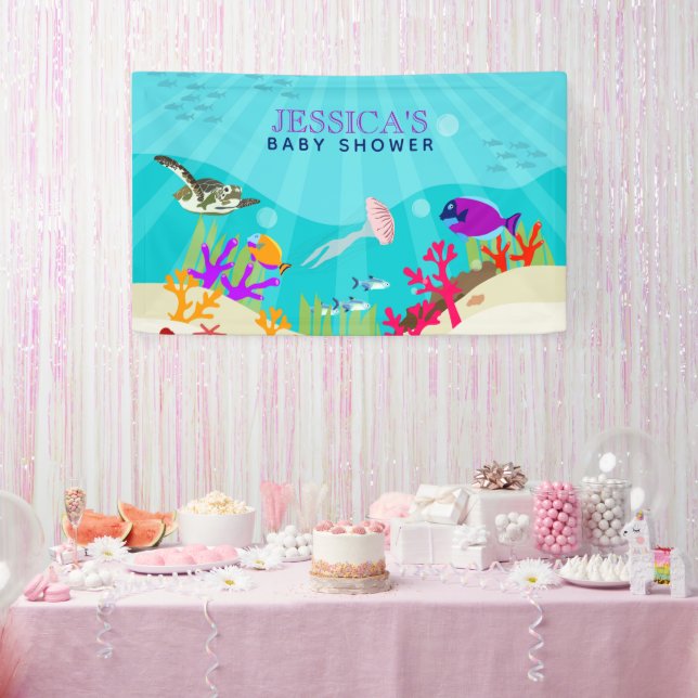 Colourful Ocean Sea Animals Baby Shower Banner (Party)