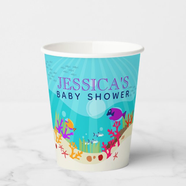 Colourful Ocean Sea Animals Baby Shower Paper Cups (Left)