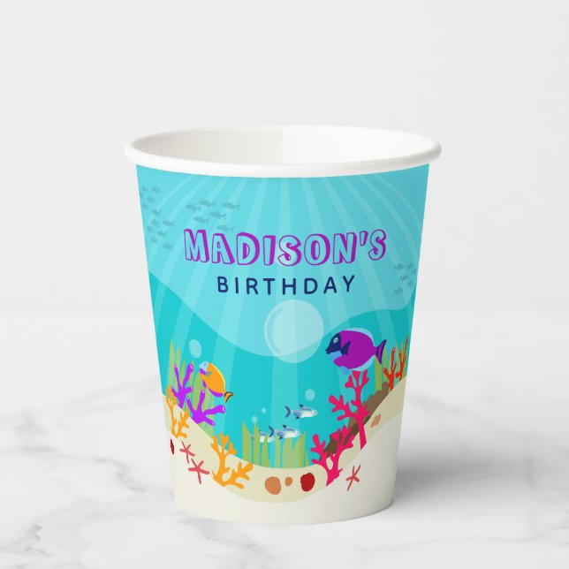 Colourful Ocean Sea Animals Kids Birthday Paper Cups (Left)