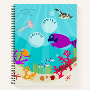 Colourful Ocean Sea Animals Kids Name Sketchbook Notebook