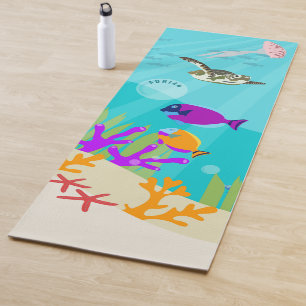 Colourful Ocean Sea Animals Kids Name Yoga Mat