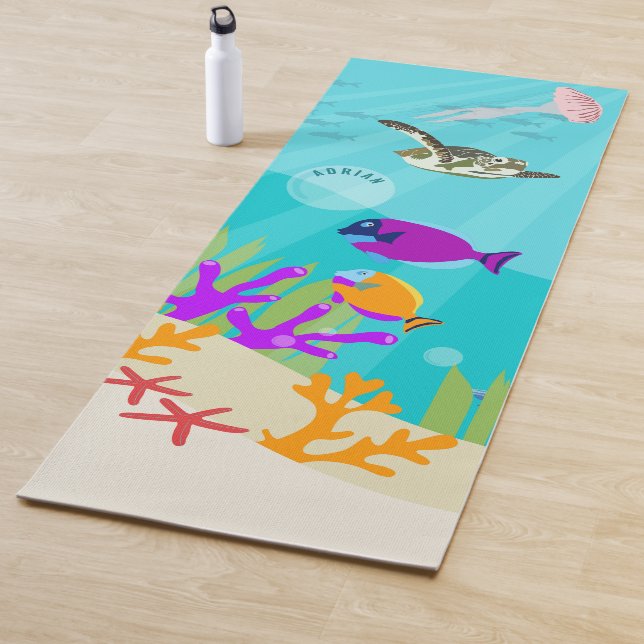 Colourful Ocean Sea Animals Kids Name  Yoga Mat (In Situ)