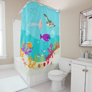 Colourful Ocean Sea Animals Kids Shower Curtain