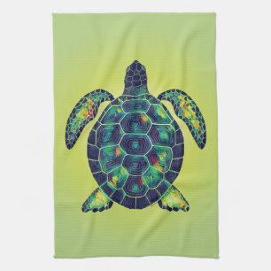 Colourful Ocean Sea Turtle Vibrant Mosaic Art Tea Towel