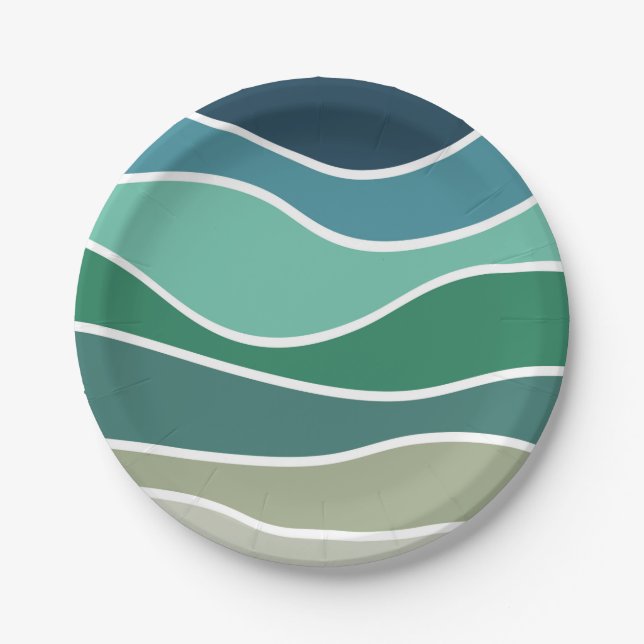 Colourful ocean waves paper plate (Front)
