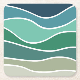 Colourful ocean waves square paper coaster