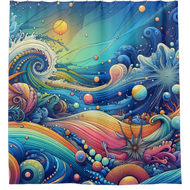 Colourful Ocean Waves Tropical Shower Curtain (Front)