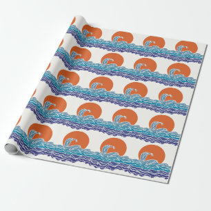 Colourful ocean waves with beautful sunset wrapping paper