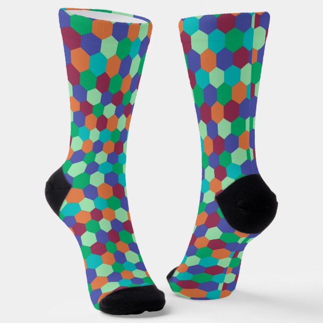 Colourful octagon shapes geometric pattern socks (Angled)
