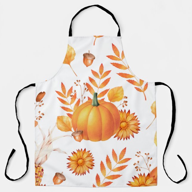 Colourful October Pumpkins Autumn Pattern Apron (Front)
