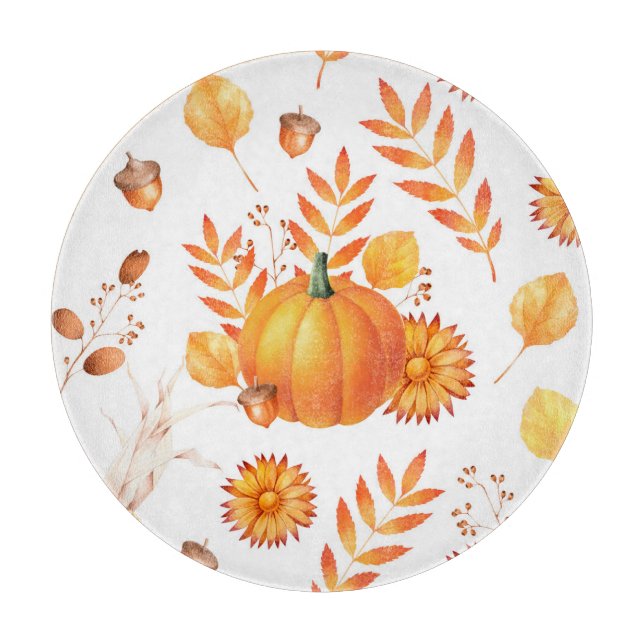 Colourful October Pumpkins Autumn Pattern Cutting Board (Front)