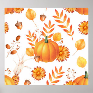 Colourful October Pumpkins Autumn Pattern Poster