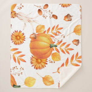 Colourful October Pumpkins Autumn Pattern Sherpa Blanket
