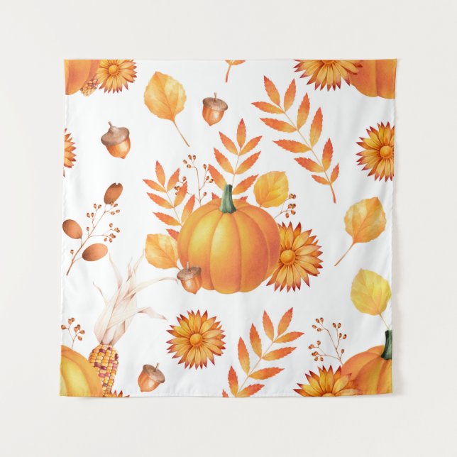 Colourful October Pumpkins Autumn Pattern Tapestry (Front)