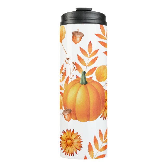 Colourful October Pumpkins Autumn Pattern Thermal Tumbler (Front)