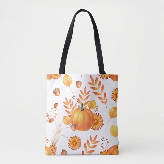 Colourful October Pumpkins Autumn Pattern Tote Bag (Front)