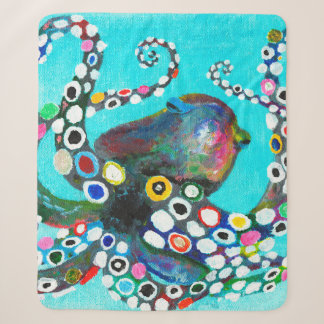 Colourful octopus hand drawn illustration painting sherpa blanket