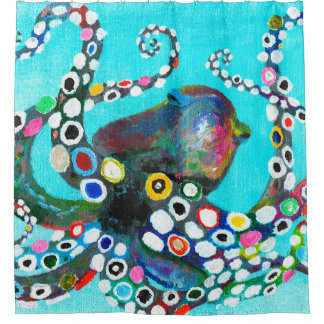 Colourful octopus hand drawn illustration painting shower curtain