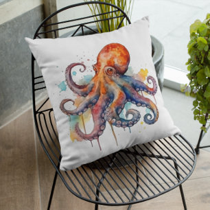 colourful octopus in watercolor  big eyes cushion