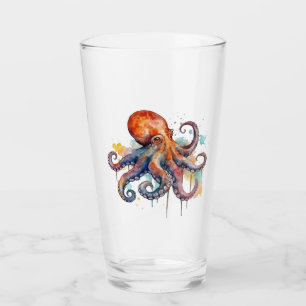 colourful octopus in watercolor big eyes glass
