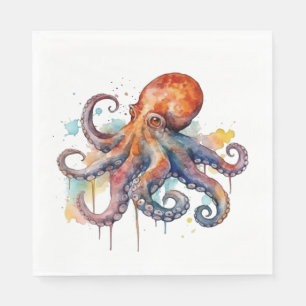 colourful octopus in watercolor big eyes napkin
