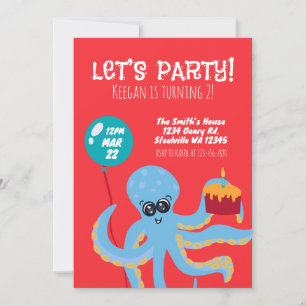 Colourful Octopus Ocean Boys Second Birthday  Invitation