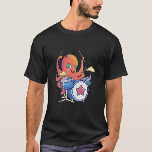 Colourful Octopus Realistic Octopus Playing Drum L T-Shirt