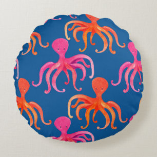Colourful octopus seamless pattern round cushion