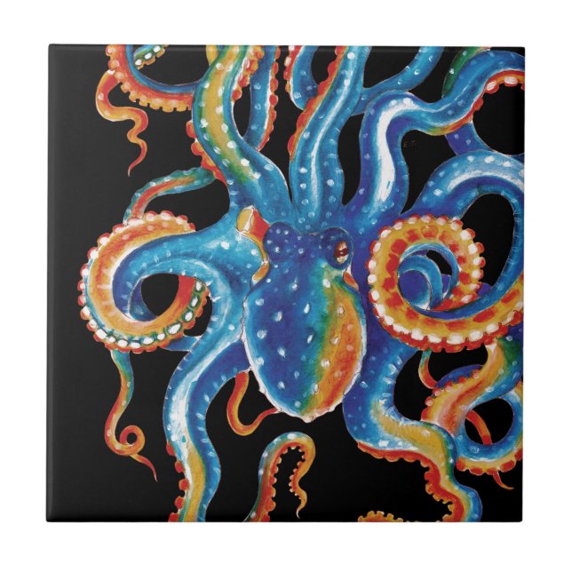 Colourful Octopus Tentacles On Black Tile (Front)