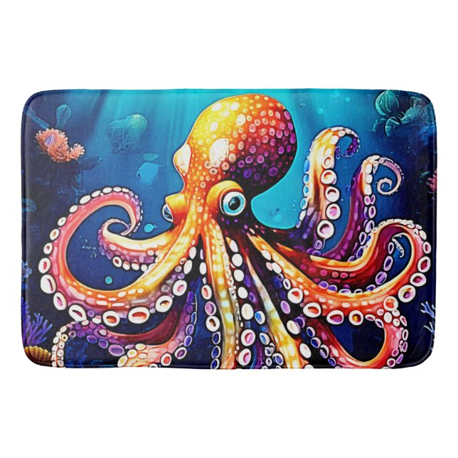 Colourful Octopus View Design Bath Mat (Front)