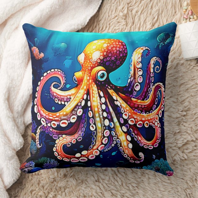 Colourful Octopus View Design Cushion (Blanket)