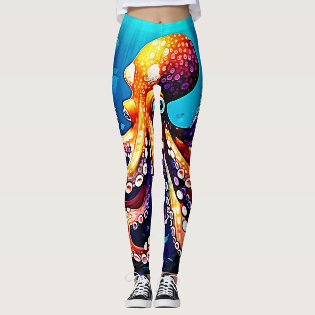 Colourful Octopus View Design Leggings (Front)