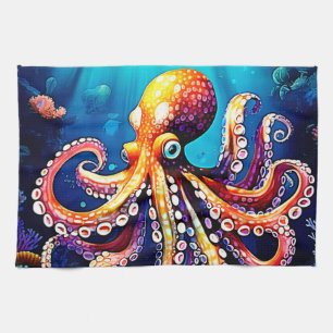 Colourful Octopus View Design Tea Towel