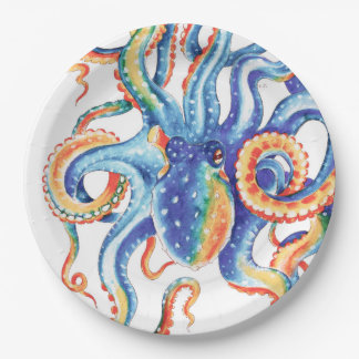 Colourful Octopus Watercolor Art Paper Plate