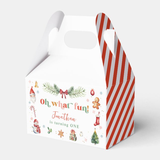 Colourful Oh What Fun 1st Christmas Birthday Party Favour Box (Back Side)