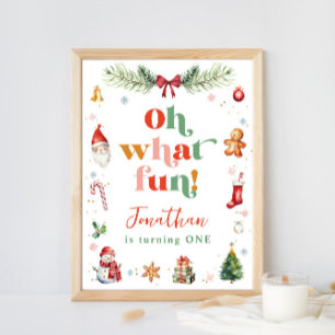 Colourful Oh What Fun 1st Christmas Birthday Party Poster