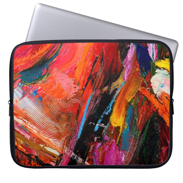 Colourful oil paint brush stroke abstract backgrou laptop sleeve (Front)