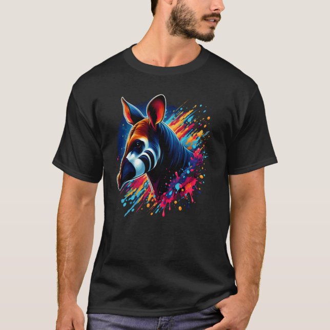 Colourful Okapi Splash Paint Artwork T-Shirt (Front)