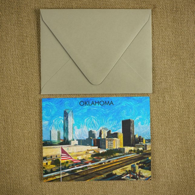 Colourful Oklahoma City Skyline Panorama View Postcard (oklahoma city panorama view postcard)