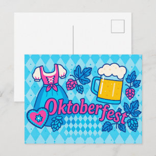 Colourful Oktoberfest Cartoon with Beer and Heart Holiday Postcard